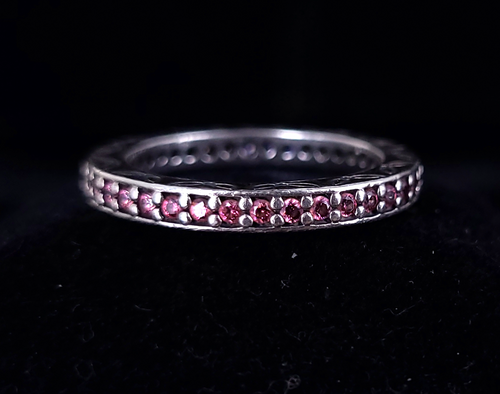 Vintage Sterling Silver Pink Cubic Zirconia CZ Pandora ALE Eternity Ring Band s8