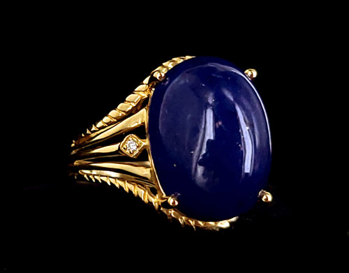 Estate 14k Yellow Gold Cirari Large Rich Blue Lapis Lazuli Solitaire Ring sz 7.25
