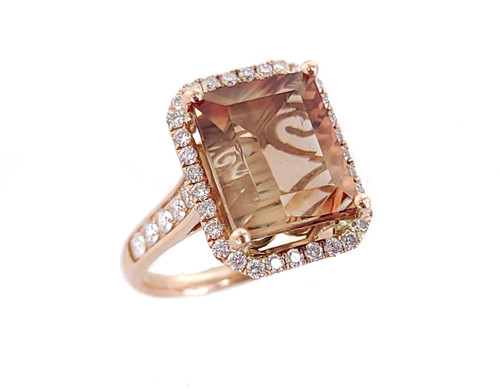 Estate 14k Rose Gold 3.8cttw Brown Peach Tourmaline Diamond Stunning Ring s 7.5