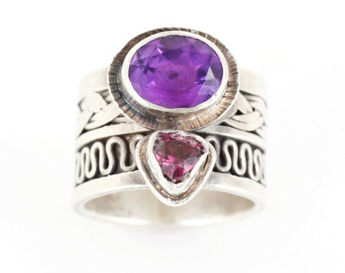 Vintage Bali Sterling Cigar Band Purple Spinel Amethyst Ring Size 6.5