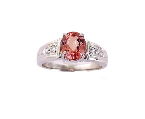 Estate Platinum Natural Padparadscha Color Spinel and Diamond Ring sz 9