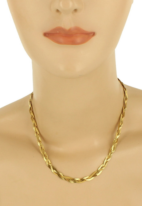 Vintage Monet 14k Gold Plated Disco 70s Triple Woven Braid Chain Necklace16"