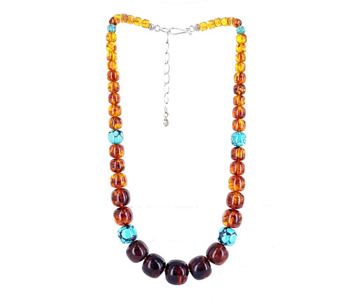 Estate Sterling Amber Turquoise Jay king Desert Trading Beaded Necklace 18-20.5”