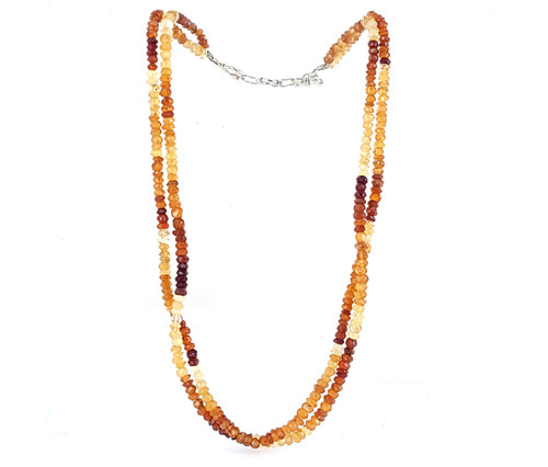 Estate Sterling Faceted Citrine Gemstone Beaded Double Strand Necklace 18-19”