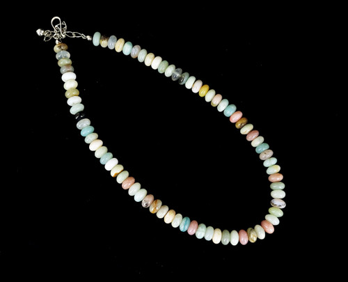 Estate Sterling Jay king Desert Trading Amazonite and Pink Opal Beaded Necklace 18-21”