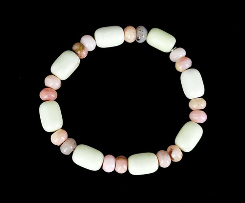 Estate Jay King Desert Trading Pink White Opal Bead Stretch Bracelet