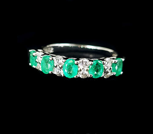 Vintage 10k White Gold 1cttw Emerald and White Topaz Estate Ring Band sz 7