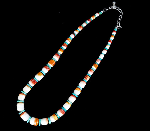 Estate Sterling Jay king DTR Spiny Oyster Shell Turquoise Bead Necklace 18-20.5”