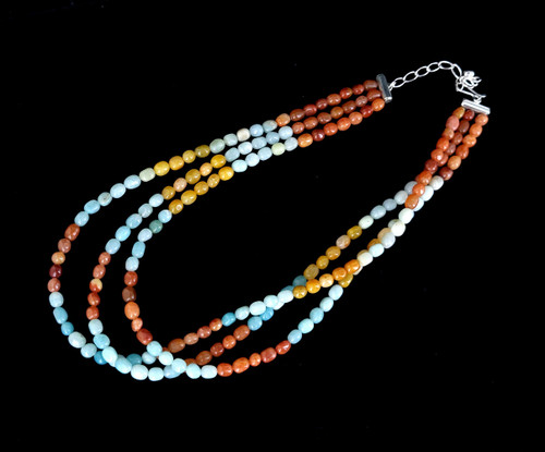 Estate Sterling Jay king DTR Multi Color Opal Triple Strand Bead Necklace 18-21”