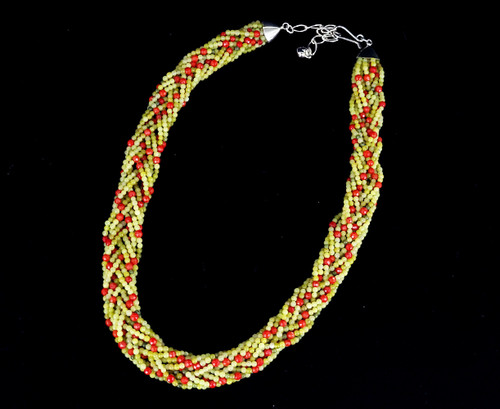 Estate Jay King DTR Serpentine Red Coral Multi Strand Braided Bead Necklace17-20”