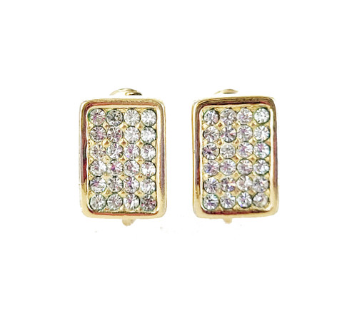 Vintage Gold Tone Christian Dior Mid Century Diamond Rhinestone Earrings .5”