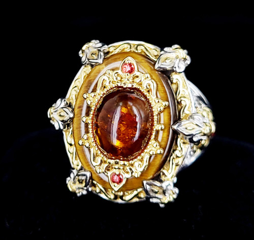 Estate Sterling Amber Tigers Eye Spinel Gems En Vogue Michael Valitutti Ring 8