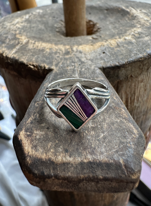 Estate Carolyn Pollack/American West Sterling Silver Malachite Sugilite Ring Sz 9