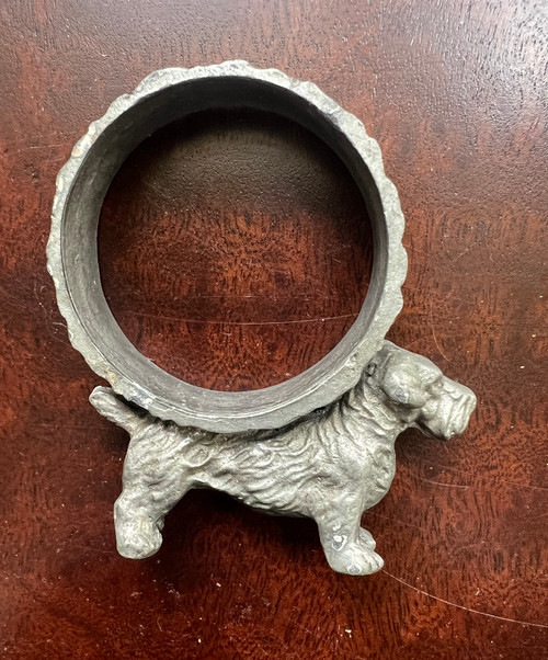 Antique Rare Deco Pewter Silver PL Scotty Westie Terrier Dog Napkin Ring Holder