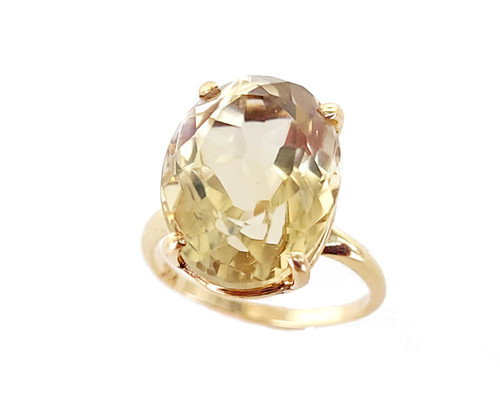 Estate 14k Gold 9cttw Faceted Brown Yellow Citrine Solitaire Statement ring Sz 7