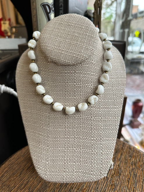 Vintage Deco Miriam Haskell Milk Glass Bead Choker Necklace 15”