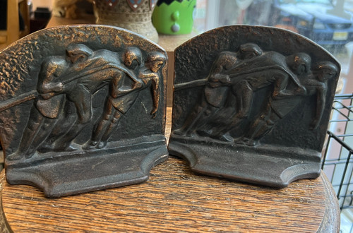 Antique Deco Cast Iron Bookends Galley Slaves Pair Bronzed Solid Nautical Good Gift