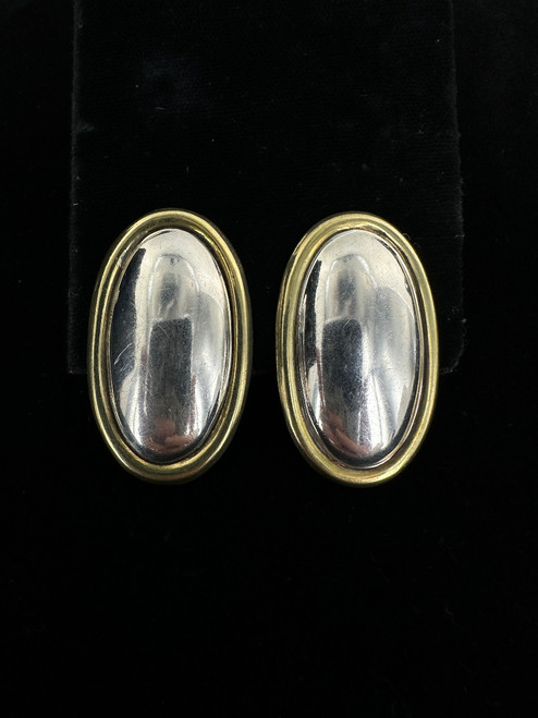Vintage Sterling Gold Plated Taxco TV-41 Mexico Long Oval Clip-On Earrings