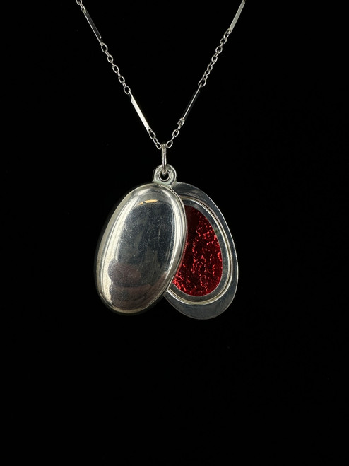 Antique 800 Sterling Silver Oval Slide Locket Pendant Necklace 19”