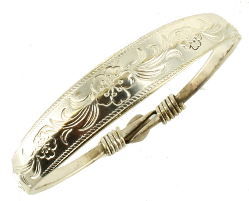 Vintage  Chased/Engraved Heavy Slide Bangle Bracelet 8" Adj Low Silver Chinese