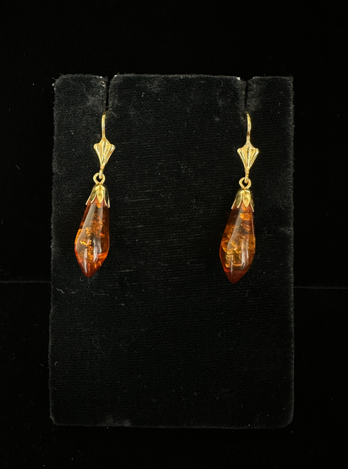 Vintage 14k Gold Navajo Baltic Amber Dangle/Drop Pendulum Earrings