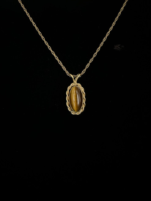 Vintage 1950’s 14k Gold Filled Tigers Eye Braid Pendant Necklace 18”