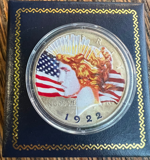 Antique 1922 Gold Plated 1922 American Peace Silver Dollar $1 Beautifully Colorized Coin on Both Sides