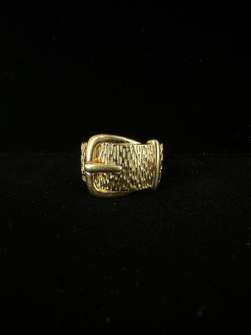 Vintage Sterling Gold Plated Wide Band Textured Buckle Ring Sz 10