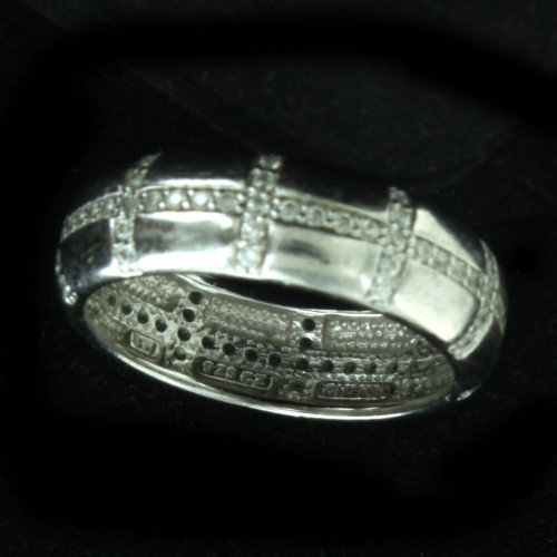 Vintage Sterling Rhodium Plated Cz Wedding Band/ Ring Unisex Sz 11 Shiny!