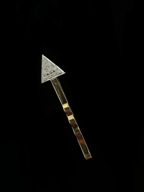 Antique Deco Rare 14k Two Tone Gold .06 CTTW Pave Diamond Triangle Hair Pin 2”