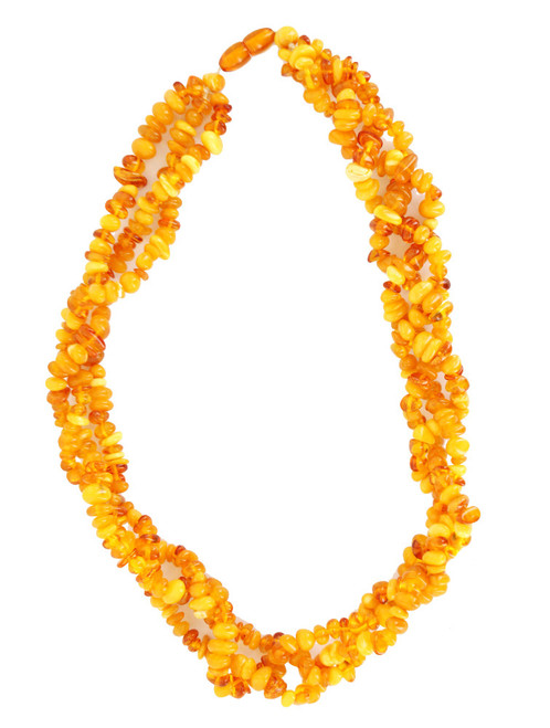 Vintage 3 Strands Twisted Honey, Butterscotch, Egg Yolk Tumbled Baltic Amber Bead Necklace