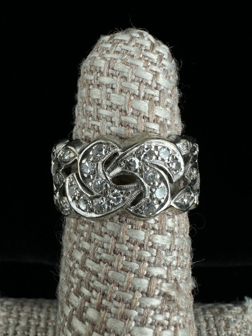 Vintage Deco 14k White Gold Swirl Diamond Ring Sz 5