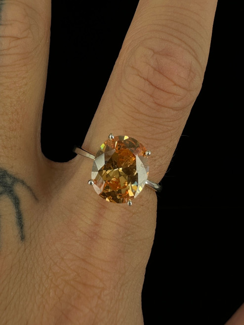 Vintage Sterling Large Oval Golden Citrine Solitaire Ring 9