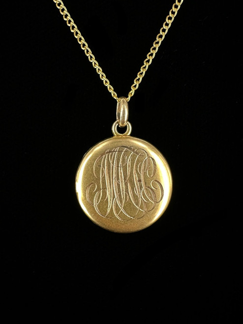 Antique Victorian 10k Gold Initial Engraved Picture Locket Necklace 18”