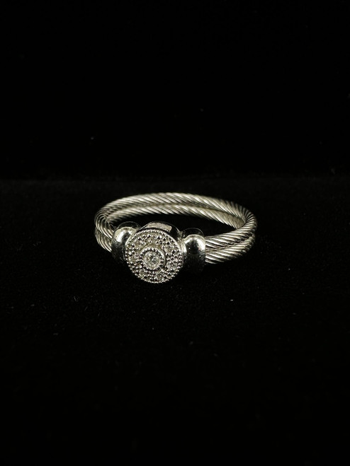 Vintage Charriol 18k WG Diamond Milgrain Circlet Double Cable Band Ring 6.5
