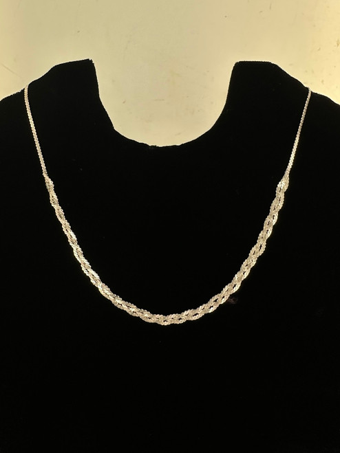 Vintage Sterling Silver Serpentine Braid Bib Chain Necklace 16.5”