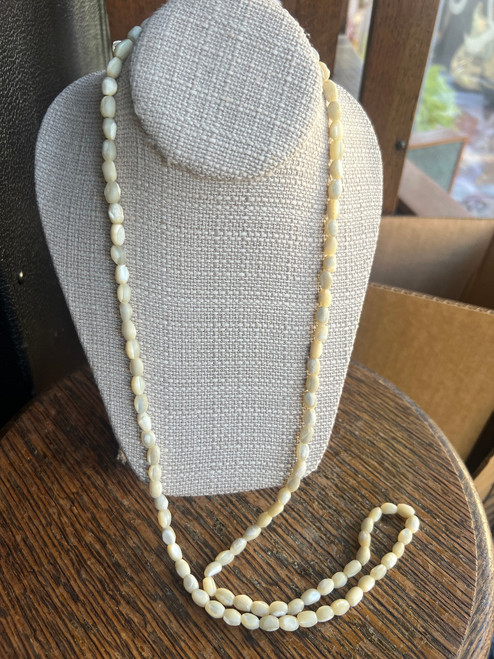 Antique  Art Deco Oval Mother of Pearl Beaded Necklace 35” Double Strand It!