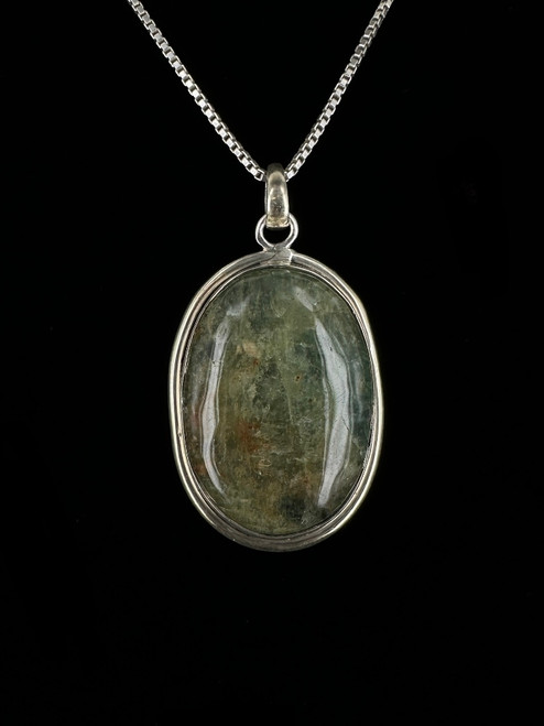 Vintage Sterling Large Green Quartz Oval Pendant Necklace 28”
