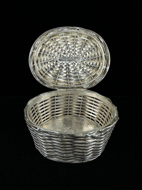 Vintage Sterling Taxco Mexico Weave Oval Basket Trinket Pill Ring Box 1.5”