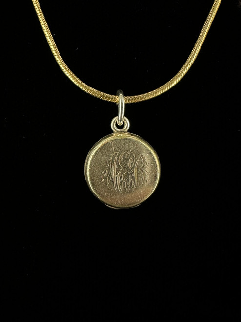 Antique Victorian GF Monogram Initial Engraved Petite Locket Necklace 18”