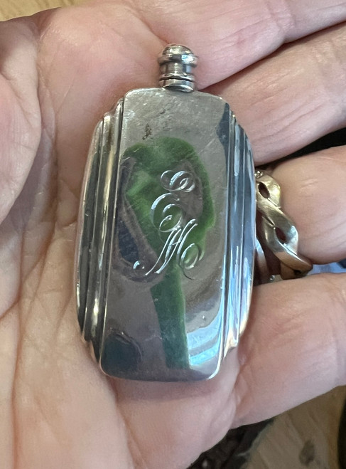 Antique Deco Sterling  Silver Miniature Perfume Scent Flask Purse Bag Webster