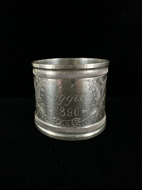 Antique Victorian 1890 Sterling “Aggie” Monogram Bird Wheat Engraved Napkin Ring