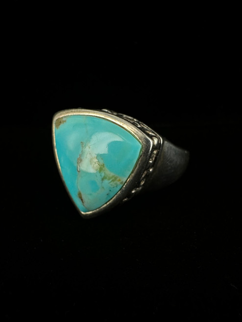 Vintage Sterling Large Triangle Kingman Turquoise Ring Sz 10