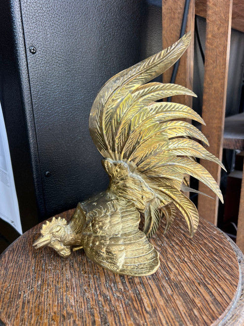 Vintage 1960s Mid-Century Modern Brass Fighting Rooster Sculpture – 9 1/4” Tall