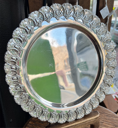 Antique Sterling European Salver Plate Tray Chased Raised Egg & Dart Design 8.75