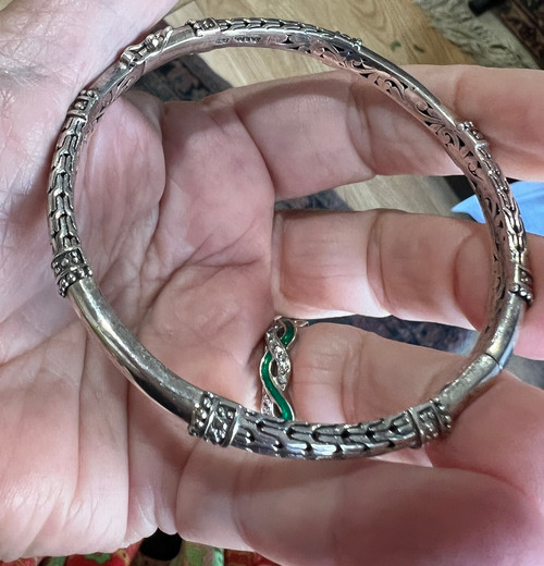 Vintage SARDA Bali Sterling Silver Hinged Bangle  Bracelet Size 7.5" Top Quality