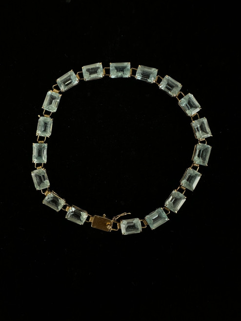 Vintage 14k Gold Light Sky Blue Topaz Emerald Link Bracelet 7.5"