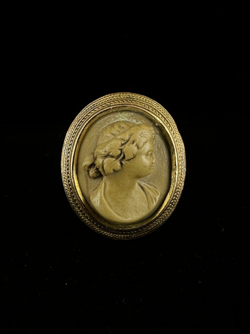 Antique Victorian 10k Italian European Grand Tour Lava Cameo Ring Sz 4