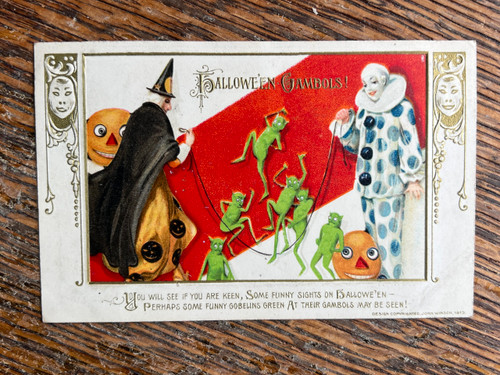 Antique German 1913 Halloween Postcard by John Winsch – Goblins, Witch, Clown
