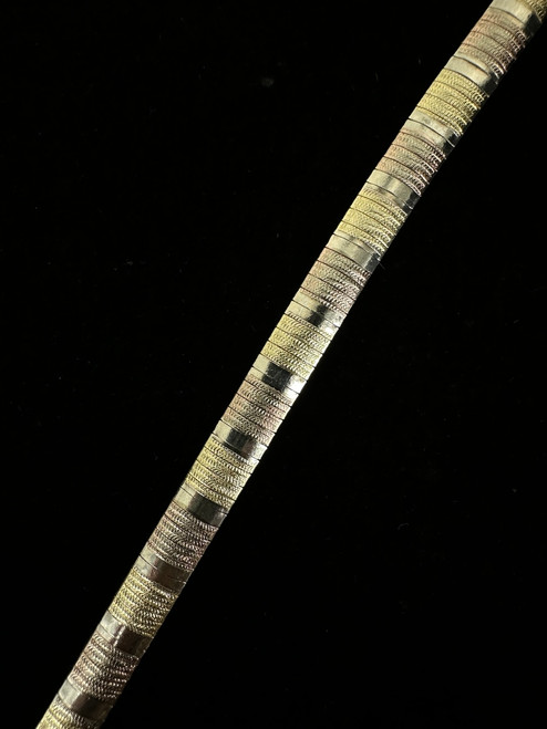 Vintage Sterling Tritone Rose Yellow Gold Plated Brushed Omega Bracelet 7.25"